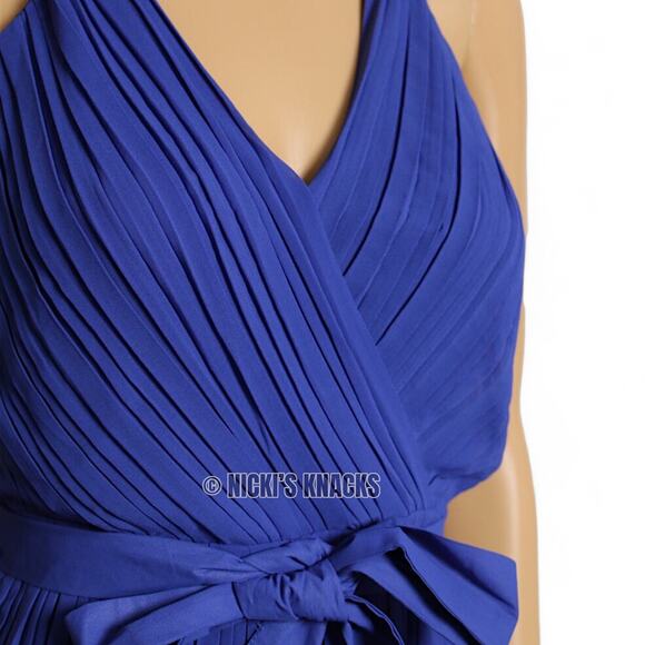 Cobalt Blue Pleated Romper Size XS Adjustable Straps Wrap Front Belted Outfit - Picture 4 of 10